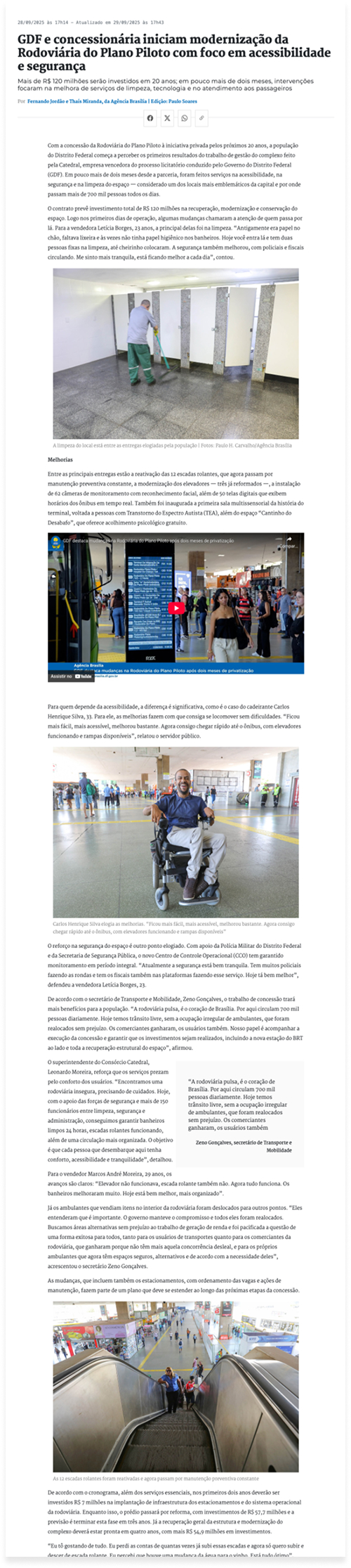 GDF e concessionária iniciam modernização da Rodoviária do Plano Piloto com foco em acessibilidade e segurança